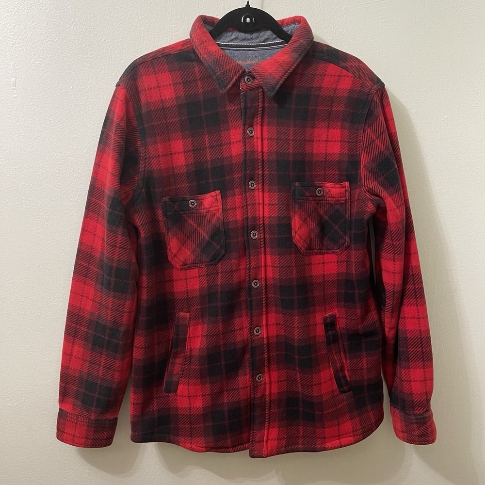 Weatherproof Vintage Sherpa Lined Buffalo Plaid Shirt Jacket Red Black Flannel M